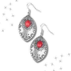 •A Fiery Red Stone And Silver Earrings